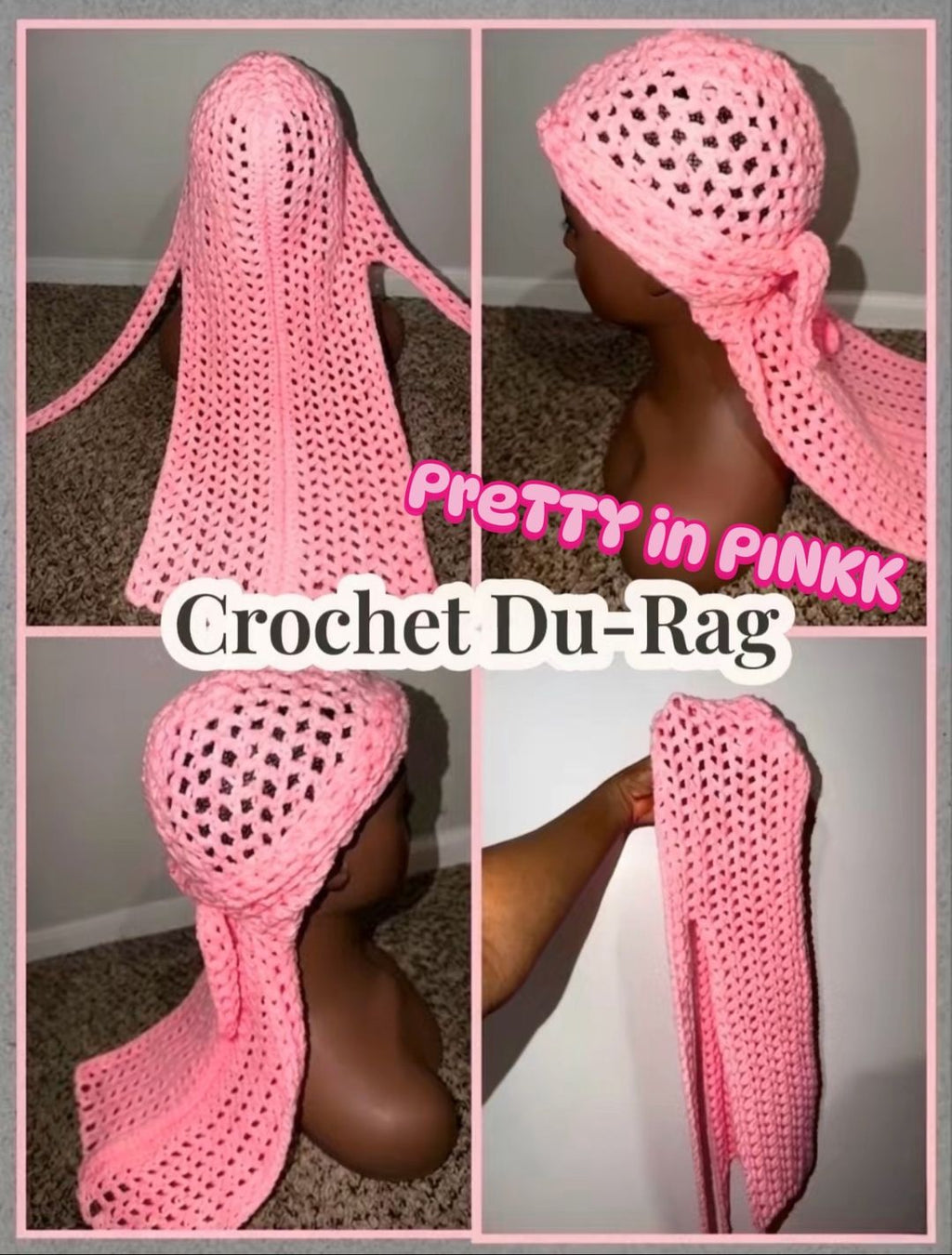 Pretty in Pink Crochet Du-Rag Pattern | Beginner Friendly Crochet Pattern | Digital PDF Download | Trendy Crochet Headwear