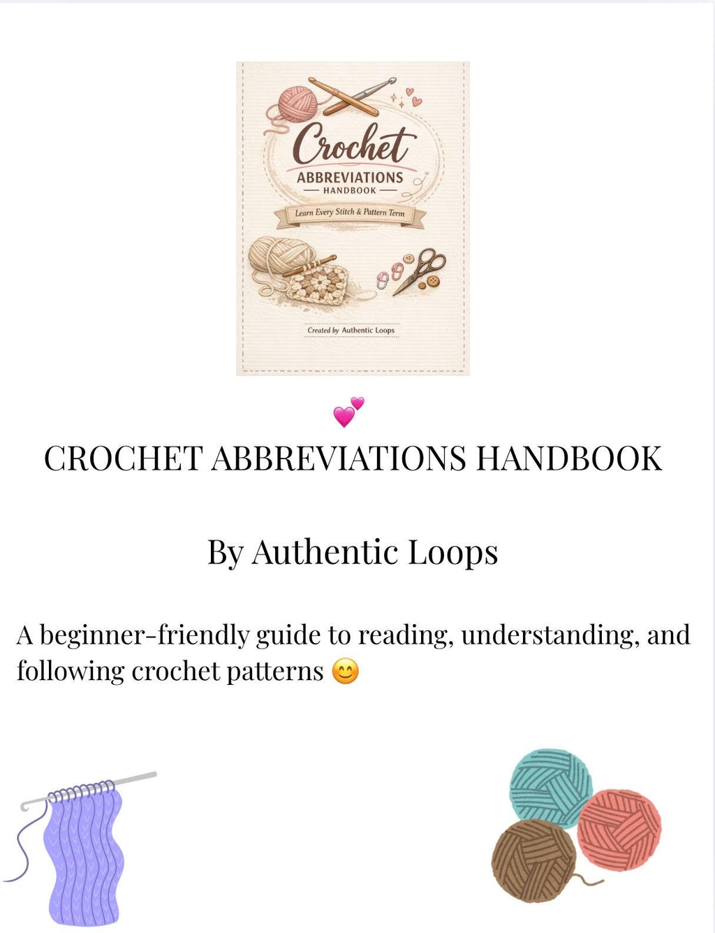 Crochet Abbreviations Handbook: Beginner-Friendly Guide (Instant Download)