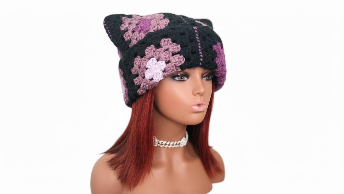 Crochet Granny Square Beanie Pattern for beginners Instant Download