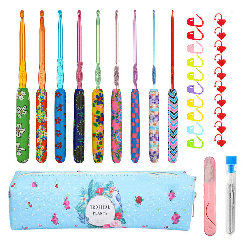 Floral Crochet Hook Set With Storage Pouch