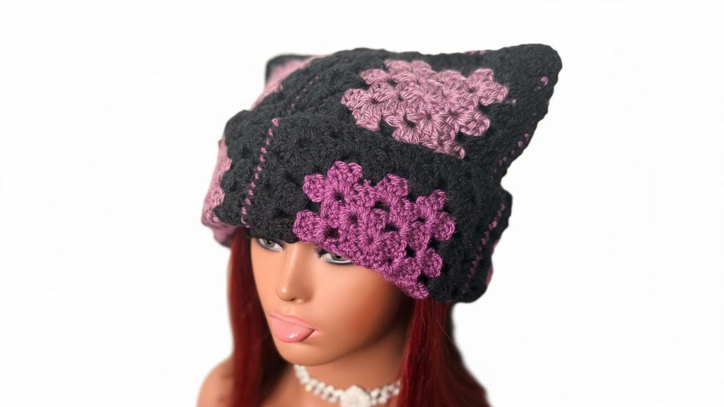 Crochet Granny Square Beanie Pattern for beginners Instant Download