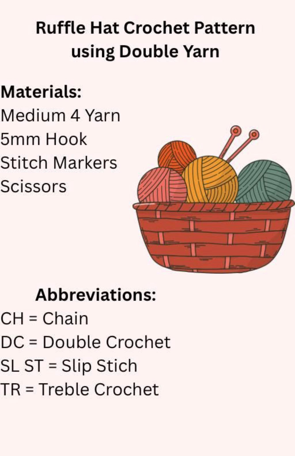 Crochet Ruffle Hat Pattern PDF – Double Yarn Digital Download. Beginner Friendly