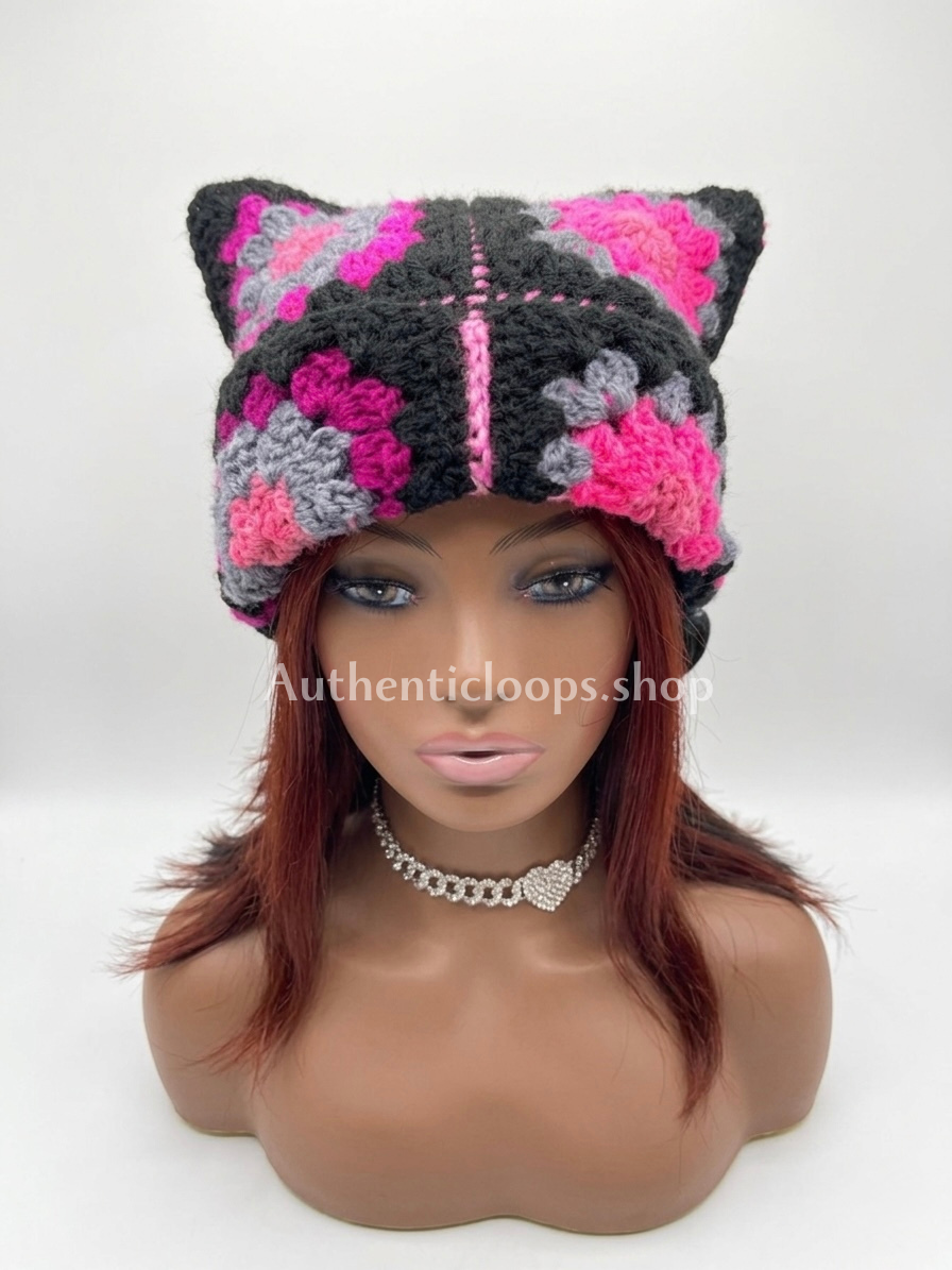 Pink Crochet Cat Ear Beanie – Cute Cozy Handmade Hat
