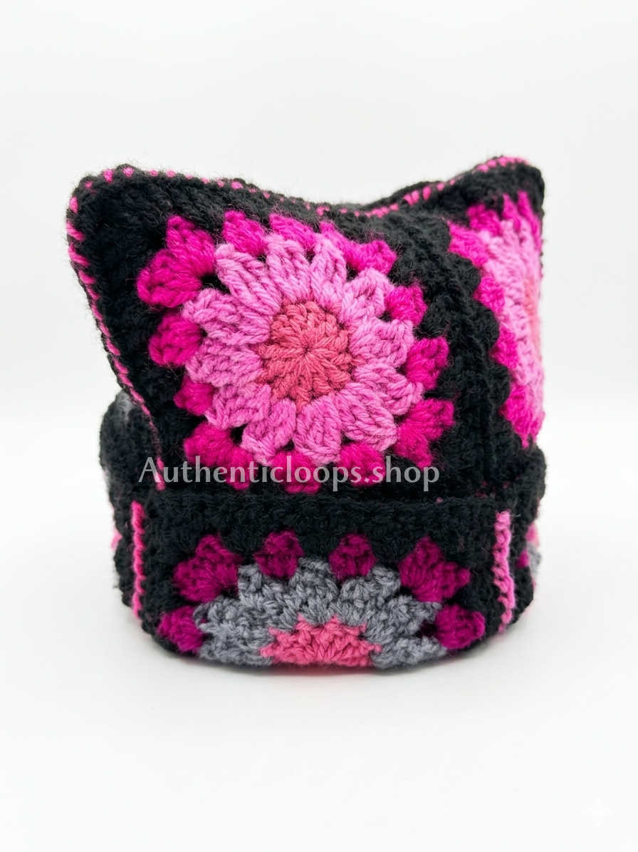 Pink Crochet Cat Ear Beanie – Cute Cozy Handmade Hat