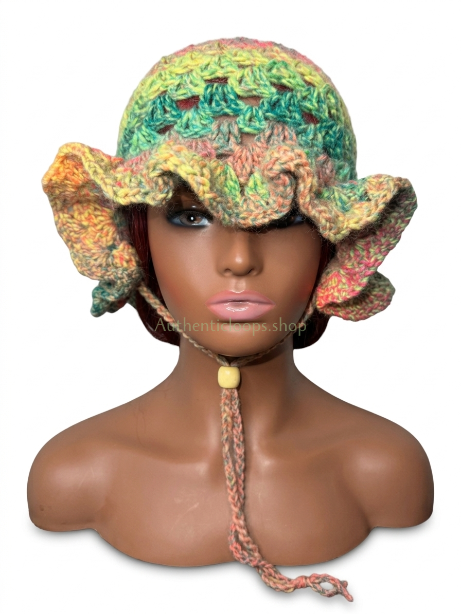 Handmade Pastel Ruffle Crochet Bucket Hat