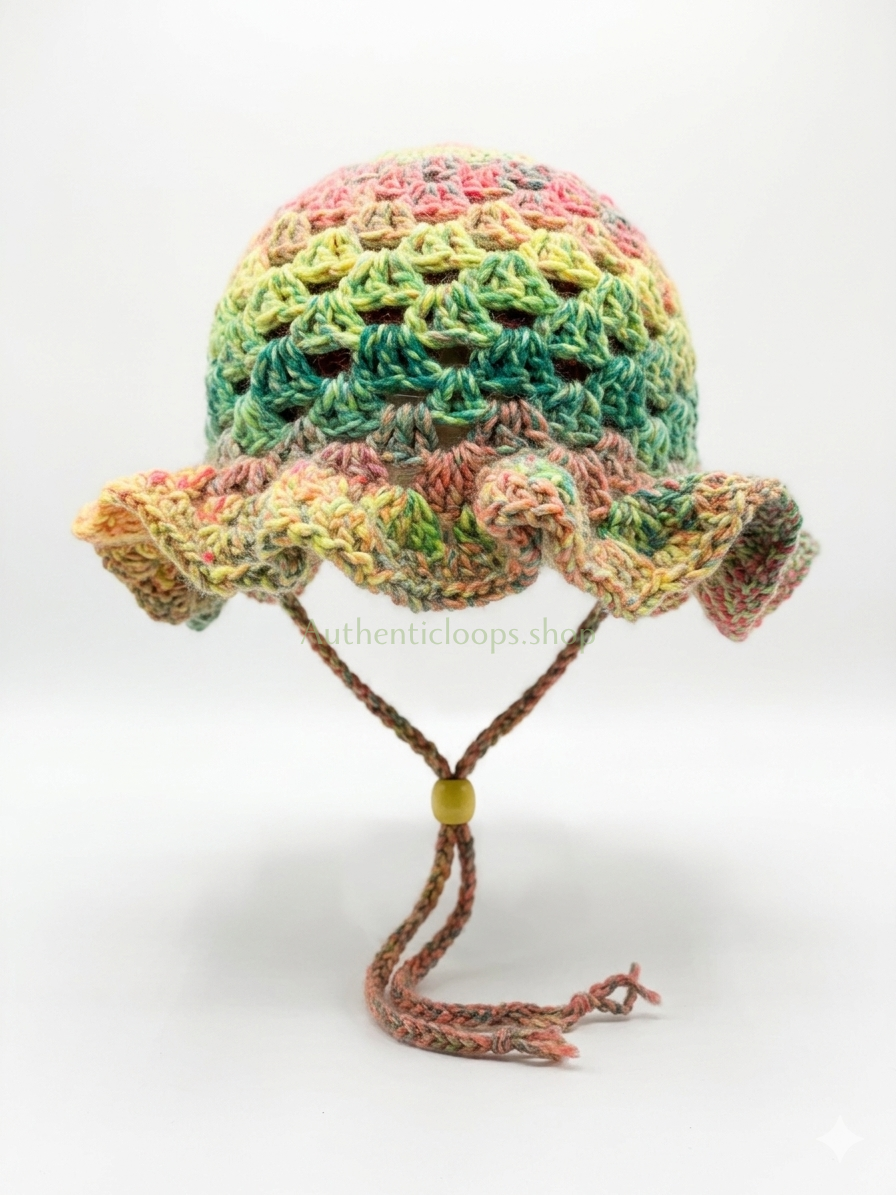 Handmade Pastel Ruffle Crochet Bucket Hat