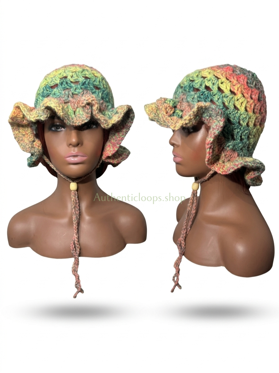 Handmade Pastel Ruffle Crochet Bucket Hat
