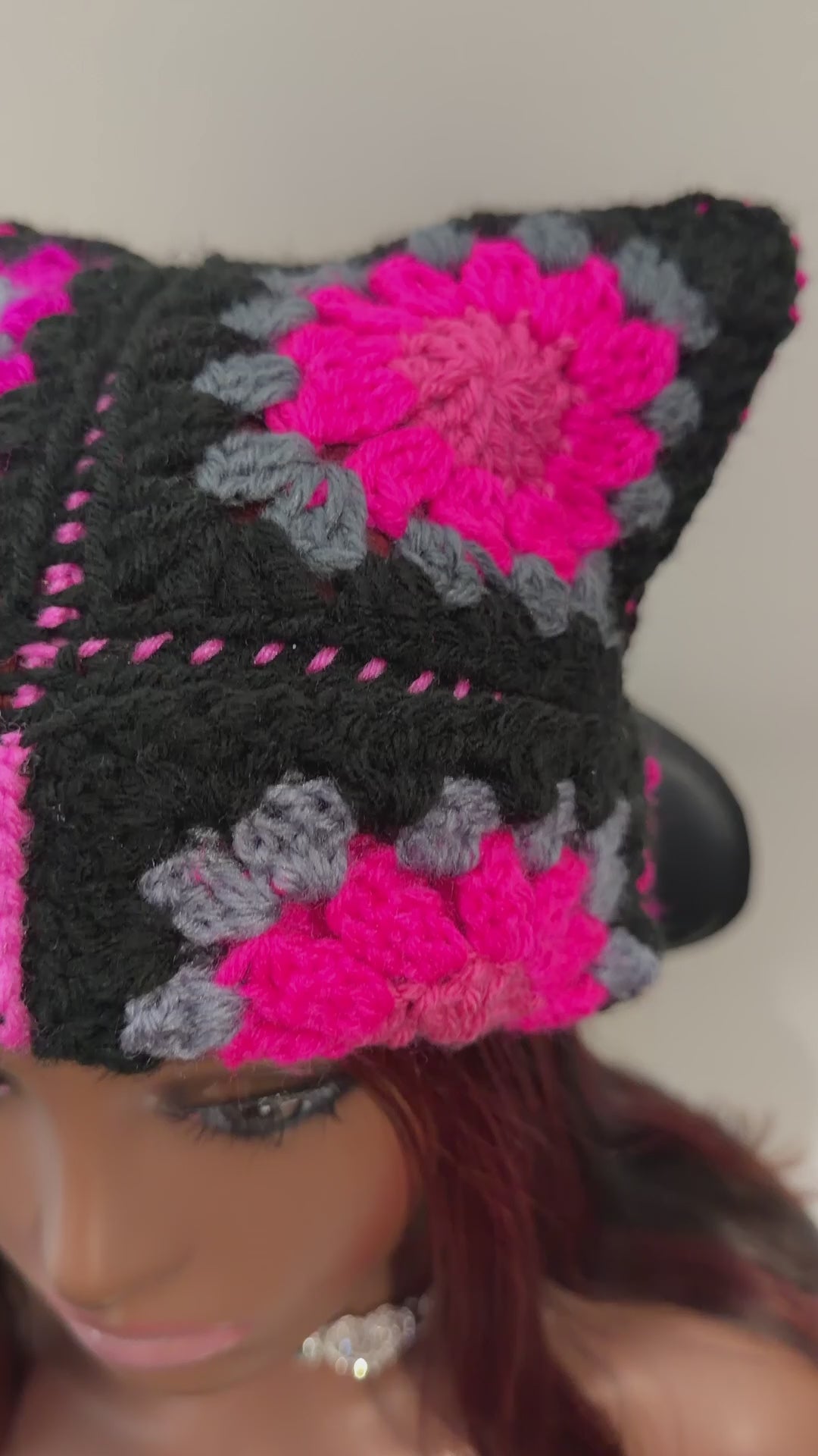 Pink Crochet Cat Ear Beanie – Cute Cozy Handmade Hat